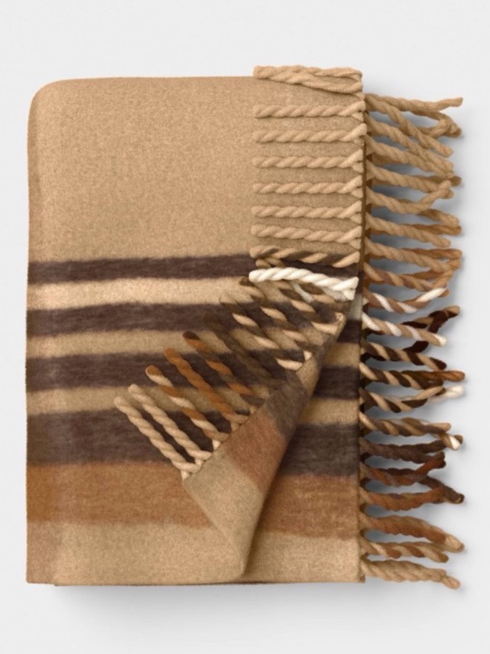 New Woven Fringe Throw Blanket - Camel Brown
